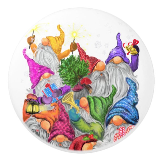 Funny Christmas Gift Happy Gnomes Ceramic Knob (Front)