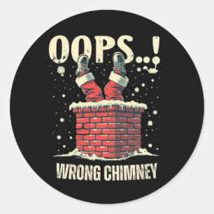 Funny Christmas gift, Santa Claus Stuck in Chimney Classic Round Sticker