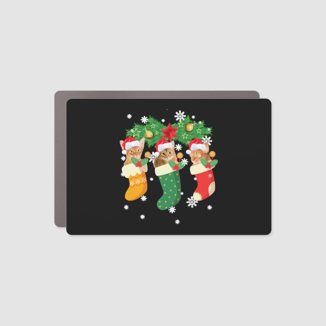 Funny Christmas Gift T Shirt Three Abyssinian Cat Car Magnet (Front)