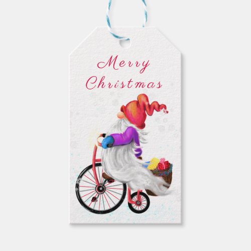 Funny Christmas Gift Tags Gnome with Bike Gifts