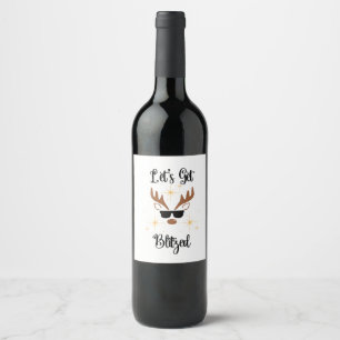 Funny Christmas Gift Wine Label - Blitzen Reindeer