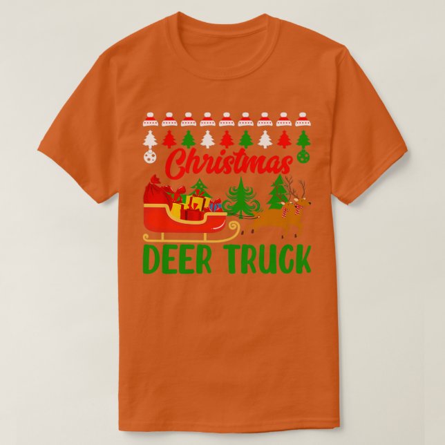 funny christmas gifts Christmas Deer Truck  T-Shirt (Design Front)