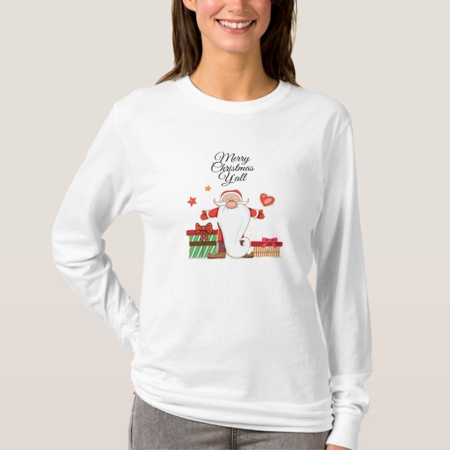 Funny Christmas Gifts with Southern Santa Claus T-Shirt (Front)