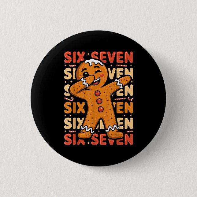 Funny Christmas Gingerbread Cookie Dab Six Seven 6 Button (Front)