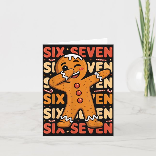 Funny Christmas Gingerbread Cookie Dab Six Seven 6 Card (Front)
