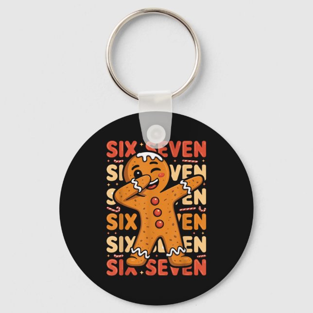 Funny Christmas Gingerbread Cookie Dab Six Seven 6 Keychain (Front)