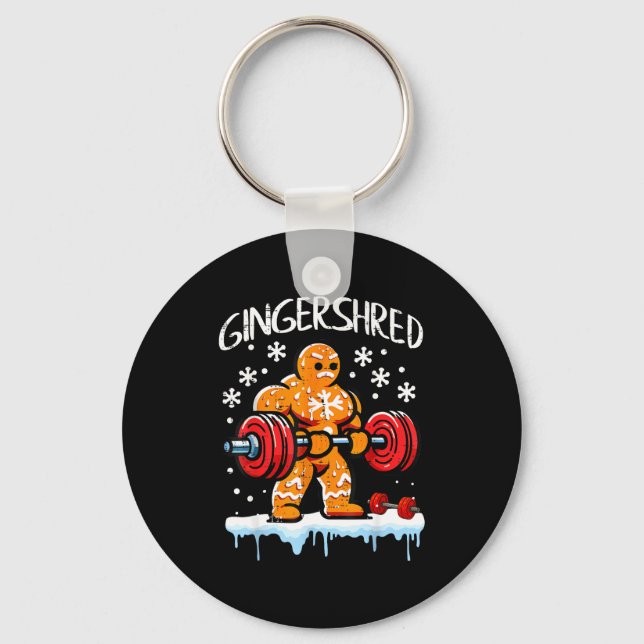 Funny Christmas Gingerbread Gingershred Gym Bodybu Keychain (Front)
