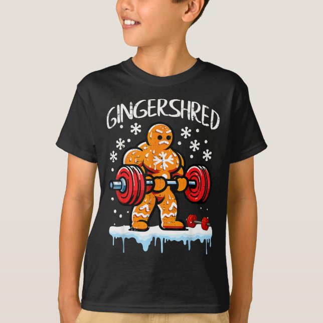 Funny Christmas Gingerbread Gingershred Gym Bodybu T-Shirt (Front)