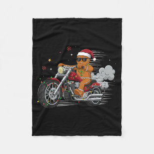 Funny Christmas Gingerbread Man Biker Riding A Mot Fleece Blanket