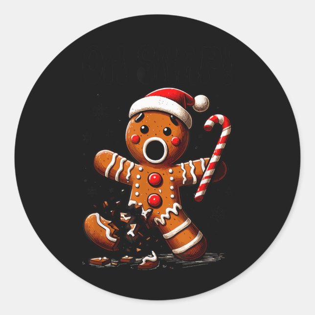 Funny Christmas Gingerbread Man Oh Snap Pajama Xma Classic Round Sticker (Front)