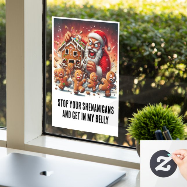Funny Christmas: Gingerbread Men & Hangry Santa Window Cling (Office)