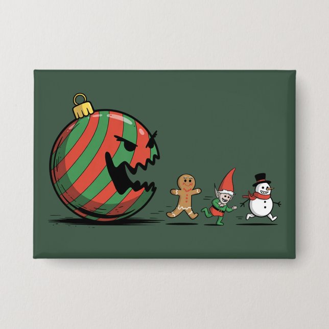 Funny Christmas Gingerbread Santa Holiday Party Button (Front)