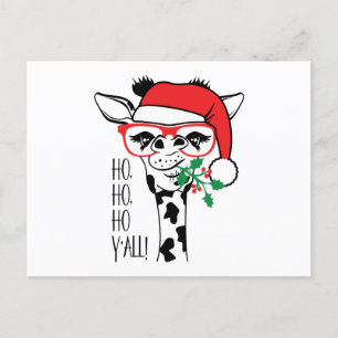 Funny Christmas Giraffe HO HO HO Y'all Holiday Postcard