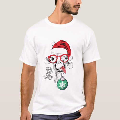 Funny Christmas Giraffe in Santa Hat T_Shirt