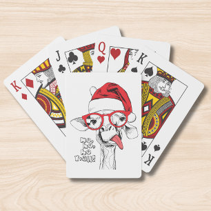 Funny Christmas Giraffe Santa Hat Glasses Poker Cards