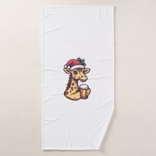 Funny Christmas Giraffe With Beer Comic Bath Towel
