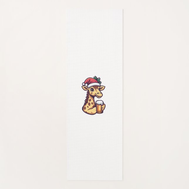 Funny Christmas Giraffe With Beer Comic   Yoga Mat (Front)