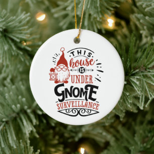 funny Christmas gnome house word art Ceramic Ornament