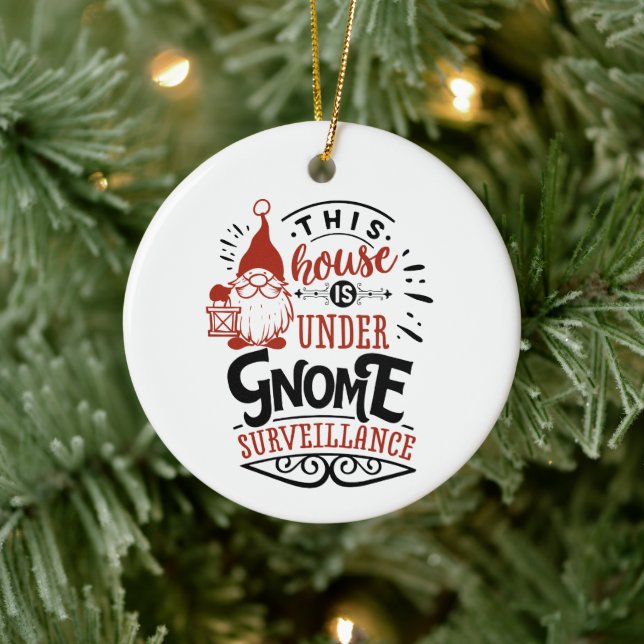 funny Christmas gnome house word art  Ceramic Ornament (Tree)
