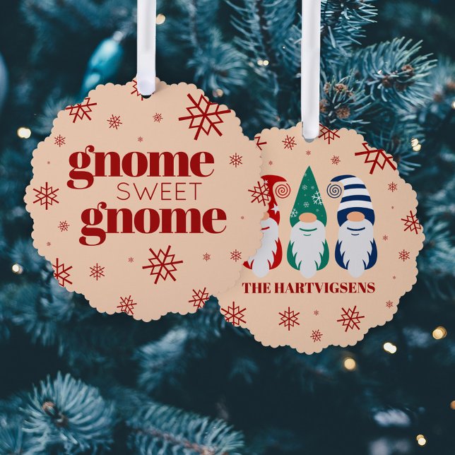Funny Christmas Gnome Sweet Gnome Snowflakes Ornament Card (Gnome Sweet Gnome Christmas Gnomes Snowflakes Ornament Card Cover Photo.)