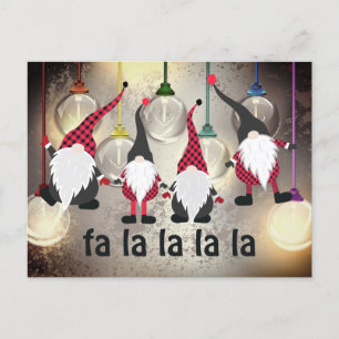 Funny Christmas Gnomes and Lights fa la la la la Holiday Postcard