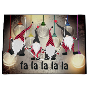 Funny Christmas Gnomes and Lights fa la la la la Large Gift Bag
