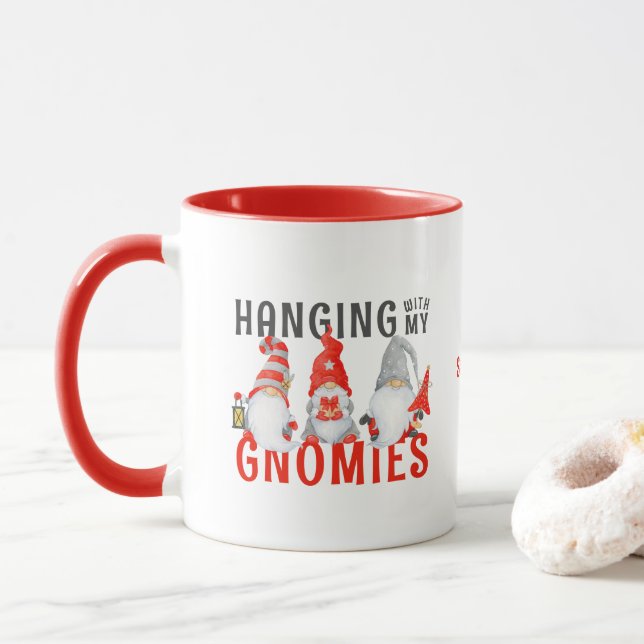 Funny Christmas Gnomes Personalized Holiday Mug (With Donut)