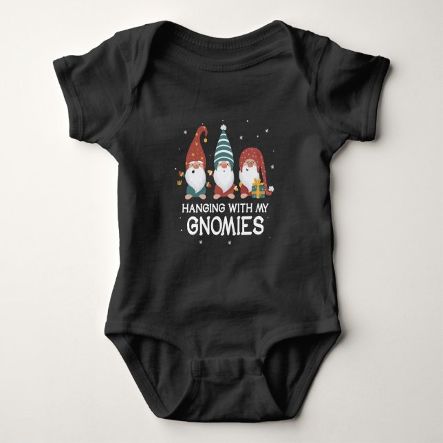 Funny Christmas Gnomies Santa Claus Gnome Garden Baby Bodysuit (Front)
