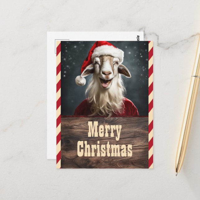 Funny Christmas Goat Postcard (Front/Back In Situ)