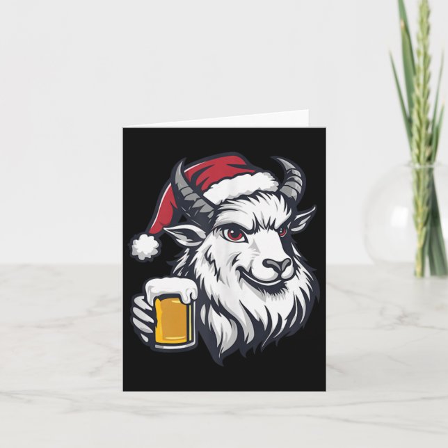 Funny Christmas Goat With Beer Comic  Card (Front)