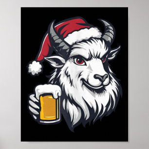 Funny Christmas Goat With Beer Comic Poster