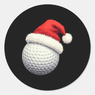 Funny Christmas Golf Santa Ball With Hat In Xmas Classic Round Sticker