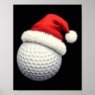 Funny Christmas Golf Santa Ball With Hat In Xmas  Poster