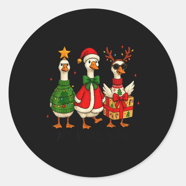 Funny Christmas Goose Jolly Geese Santa Reindeer X Classic Round Sticker (Front)