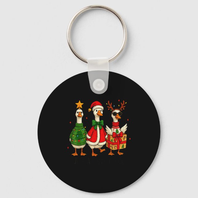 Funny Christmas Goose Jolly Geese Santa Reindeer X Keychain (Front)