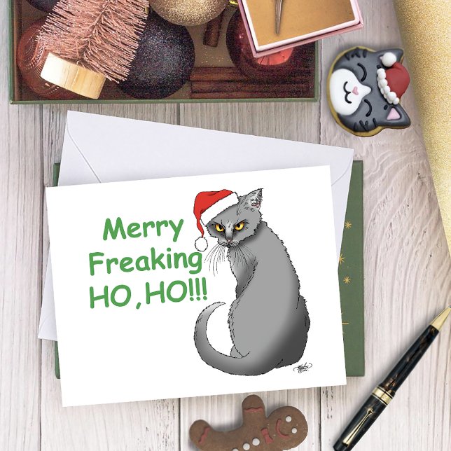 Funny Christmas Grey Cat Card (Creator Uploaded)