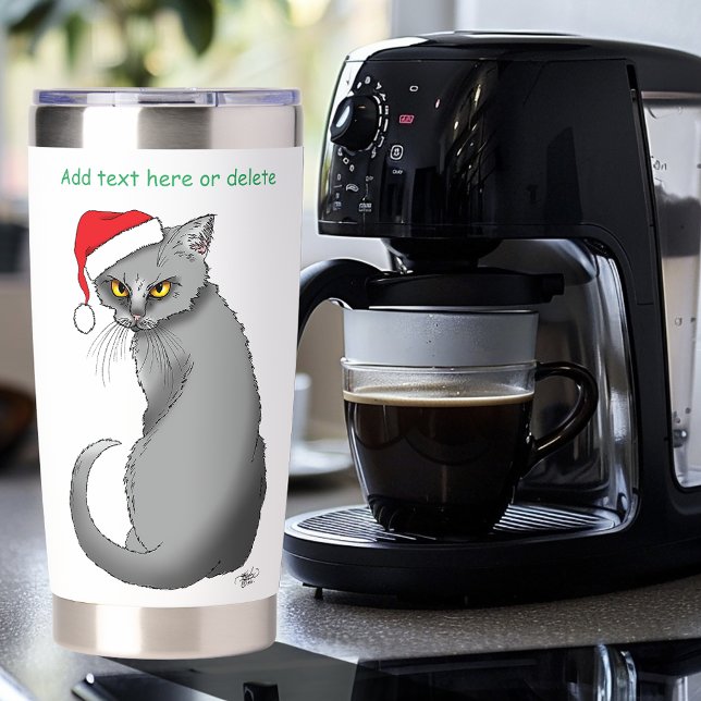 Funny Christmas Grey Cat Insulated Tumbler (Creator Uploaded)