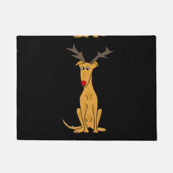 Funny Christmas Greyhound Dog As Reindeer Doormat by ChristmasSmiles at Zazzle