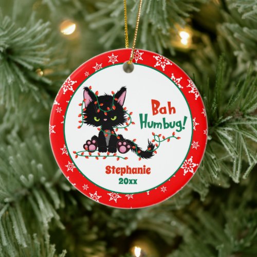 Funny Christmas Grumpy Cat Bah Humbug Ceramic Ornament