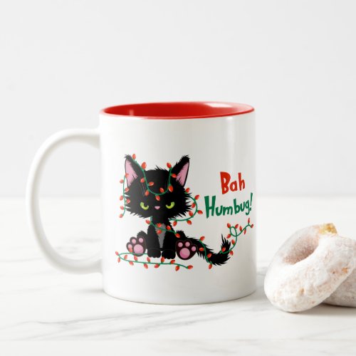 Funny Christmas Grumpy Cat Bah Humbug Two_Tone Coffee Mug