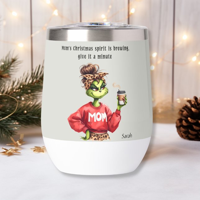 Funny Christmas Grumpy Green Fur Women-Mom Thermal Wine Tumbler (Creator Uploaded)