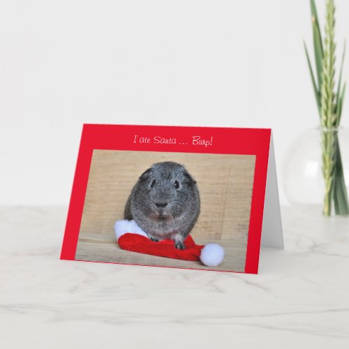 Funny Christmas Guinea Pig ate Santa customized Holiday Card