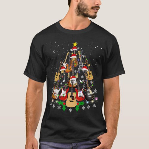 Funny Christmas Guitar Player Gifts Xmas Tree T_Shirt