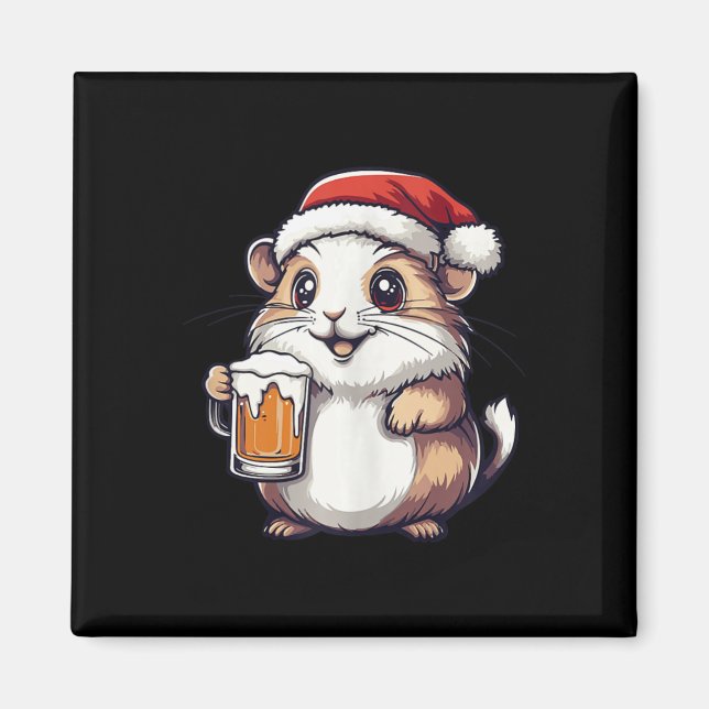 Funny Christmas Hamster With Beer Comic  Magnet (Front)