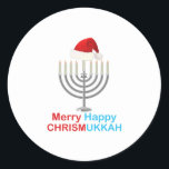 Funny Christmas Hanukkah  Santa Hat Menorah Classic Round Sticker<br><div class="desc">Funny Christmas Hanukkah  Santa Hat Menorah</div>