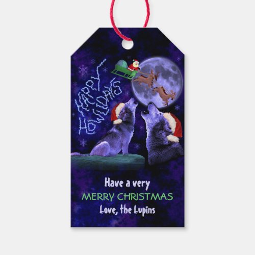Funny Christmas Happy Howlidays Wolf Pun Party Gift Tags