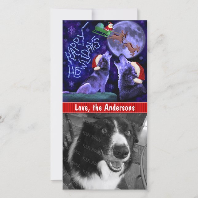 Funny Christmas Happy Howlidays Wolf Pun Pet Dog Holiday Card (Front)