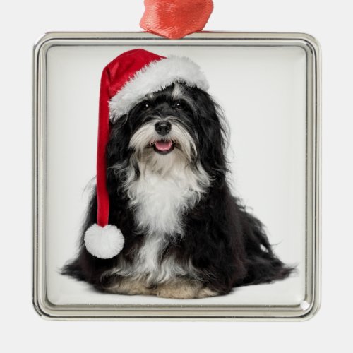 Funny Christmas Havanese Dog With Santa Hat Metal Ornament