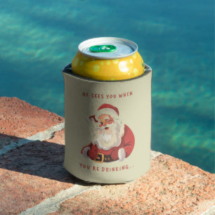 Funny Christmas He Sees You When You're Drinking  Can Cooler