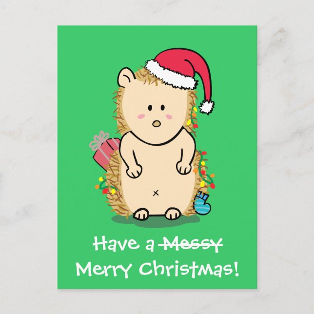 Funny Christmas Hedgehog Greeting Holiday Postcard (Front)